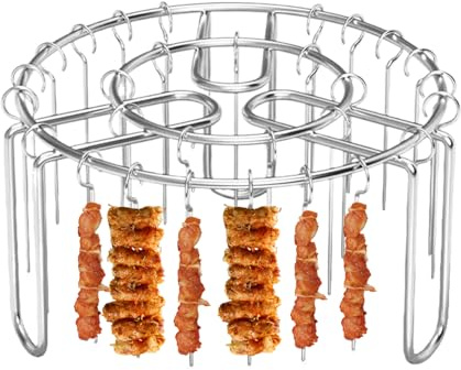 Ratch De Brochetas De La Parrilla De Freidora De Aire - Rejillas De Enfriamiento Redondas | Gradilla De Freidora De Aire De Acero Inoxidable | Soporte De Kebab Vertical Con 24 Brochetas | Reutilizació
