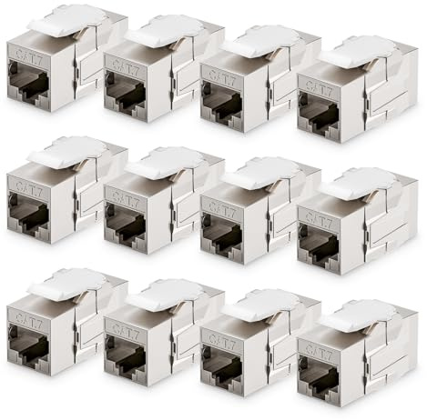 LEENUE 12 Stück Geschirmt RJ45 Kupplung Buchse Cat7, 10Gbps/600MHz, Vergoldet Keystone Modul für CAT7 CAT6A CAT6 Verlegekabel, Patch Panel, Netzwerkdose.