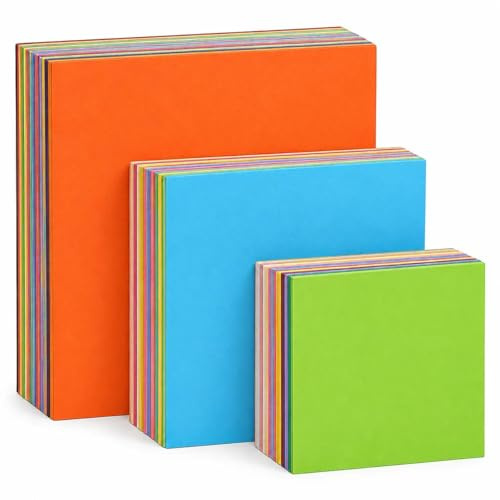 300 Feuilles de Papier Origami 70 g/m², 3 Formats 10/15/20 cm Colorés