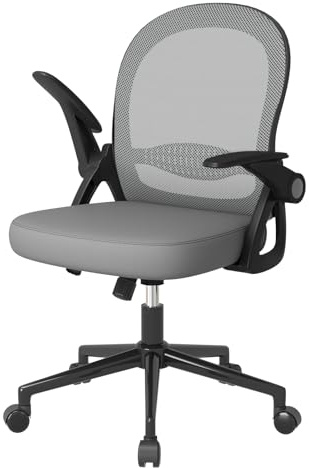 naspaluro Chaise de Bureau avec Accoudoir Relevable, Fauteuil de Bureau avec Soutien Lombaire, Siège Bureau avec Dossier Moyen de 45 cm (sans Repose-Pieds ni Appuie-tête, Gris Foncé)