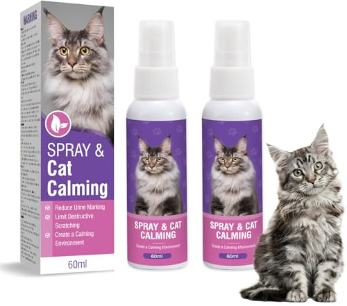 Piuess 60ml*2 Pezzi Feromoni Gatto Spray Tranquillante per Gatti Calmante Agitati Viaggio Antistress Kit Rilassante Repellente Irrequieti Felini Rilassanti E Tranquillanti Spray Calmante per Gatti M
