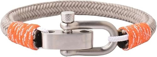 London Craftwork Elegante braccialetto da polso regolabile in paracord, unisex, 19 – 21 cm, grigio arancione, 19 cm, Nylon, Nessuna pietra preziosa