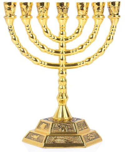 Hanukkah Menorah 7 grenar guld vintage ljushållare, eleganta kandelaber Hanukkah-dekorationer, religiösa gåvor för festivalfirande och heminredning