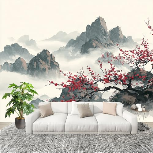 Panorama non-woven tapet 250x175 cm kinesisk stil bläckmålning avtagbar anpassad storlek fototapet grå vit väggmålning vardagsrum sovrum barnrum väggdekaler
