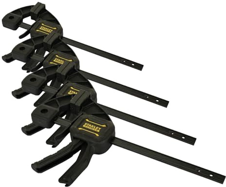 STANLEY FATMAX Sargento Monomanual M, Capacidad 150mm, Fuerza 45kg, Trabajo de Precisión, Zapatas Protectoras Desmontables, Ranura en V para Tubo, Carril de Acero, FMHT0-83232 (Paquete de 4)
