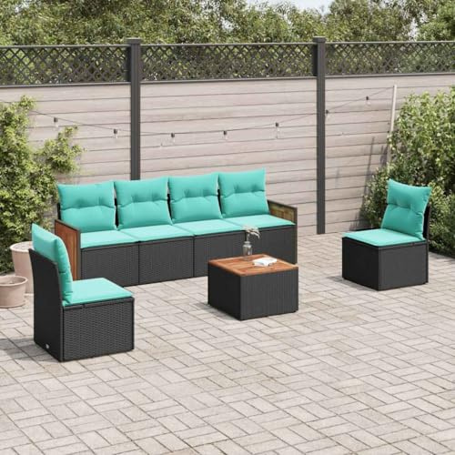 kithwjll Ensemble de canapé de jardin 7 pièces avec coussins en rotin synthétique résistant aux intempéries pour terrasse, balcon et mobilier de jardin, comprend une table, un groupe de sièges, un