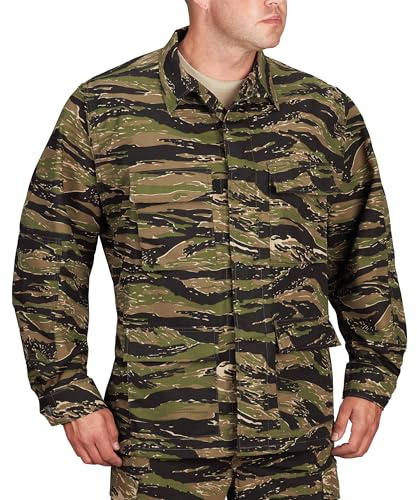Propper Men's Uniform Ripstop BDU Coat, Asian Tiger Stripe, 60% Polyester, 40% Cotton, Medium