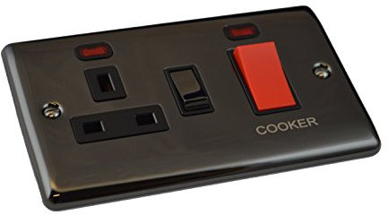 Black Nickel 45a Double Cooker Switch with Socket - Definition Range D41BN