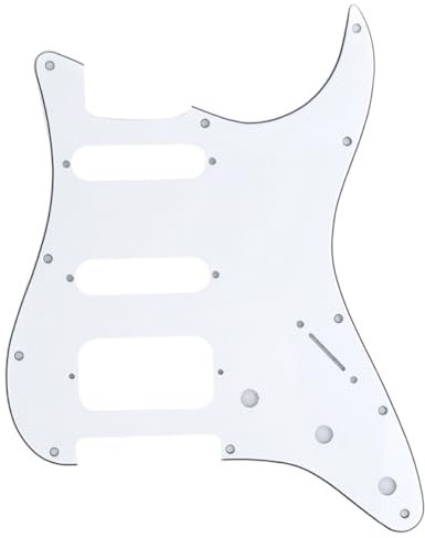Musiclily Pro 11 Löcher Round Corner HSS Strat Schlagbrett Gitarren Pickguard mit 2 Schrauben Humbucking Pickup Mount für Fender American/Mexican Stratocaster E-Gitarre,3 lagig Weiß