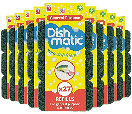 Dishmatic Grün Allzweck-Spülschwamm Nachfüllköpfe - Küche Spülgriff Nachfüller | 9 x 3 Stück | 27 Stück (1er Pack)
