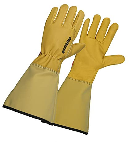 ROSTAING Handschuhe ROSERAIE - Ein Paar lange Handschuhe aus Leder - Alle Arbeiten in trockener und feuchter Umgebung - Schneiden von Rosen und kleineren Dornensträuchern - Unterarmschutzmanschette