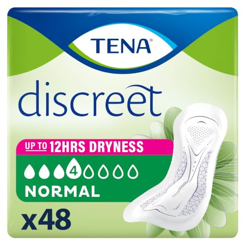 TENA Discreet Incontinence Pads, Normal (48 Count) | For Women Experiencing Medium Bladder Weakness, Triple Protection Against Leaks, Odour & Moisture, Long-Lasting Dryness