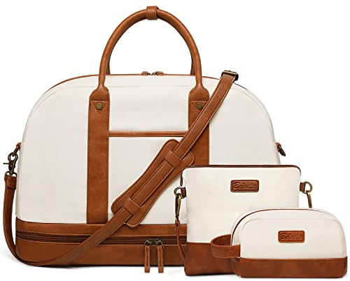 Weekender Bag for Women, Canvas Overnight Duffle Tote Bag, Carry on Travel Tote With Shoe Compartment, Perfect for Travel/Daily Use/Birthday Gift