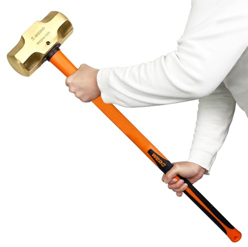 WEDO Mässingsslädeshammare Slägga med glasfiberhandtag, icke-magnetisk, formsmide, korrosionsbeständig, DIN-standard, 6,4 kg, 900 mm, 36 tum