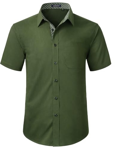 HISDERN Camisas Verde de Manga Corta para Hombre Casuales de Verano para Hombre Camisas de Color Sólido de Negocios Corte Regular Estándar con Bolsillos, 2XL
