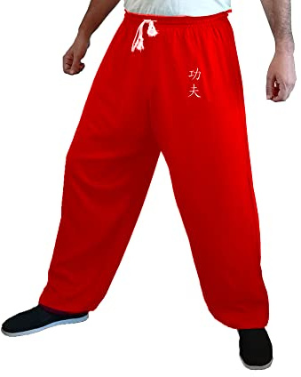 Kung Fu-byxor Tai Chi och Wing Chun byxor stil för kvinnor och män kampsport byxor lätta och släta, Kung Fu röd, L