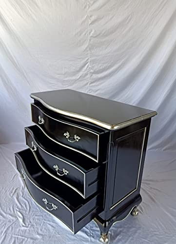 Kunibert Kommode Louis antik siden, barockstil, skänk, bredd 100 cm, svart/silver, massivt trä för vardagsrum