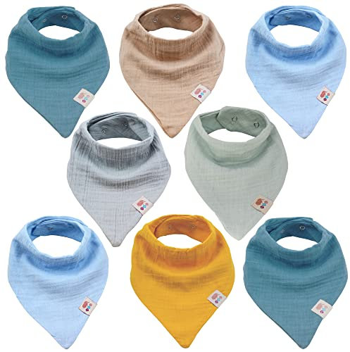 M.M.C. Baby 8 Stück Musselin Dreieckstücher Halstuch unisex aus Baumwolle mit verstellbaren Druckknöpfen Spucktuch Lätzchen für Kleinkinder Jungen und Mädchen (Set Junge)