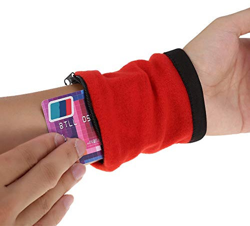 Reißverschluss Handgelenk Beutel, Sport Handgelenk Tasche Armbänder Schweißbänder Handgelenktasche Handgelenk Verpackungs Geldbörse mit Reißverschluss Tasche für Schlüssel (Rot)