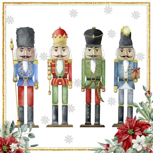 Anniversary House Tiflair Quartet of Nutcrackers Lunch Napkins 3 ply Pack of 20 33 x 33 cm, Paper Napkins for Christmas and decoupage