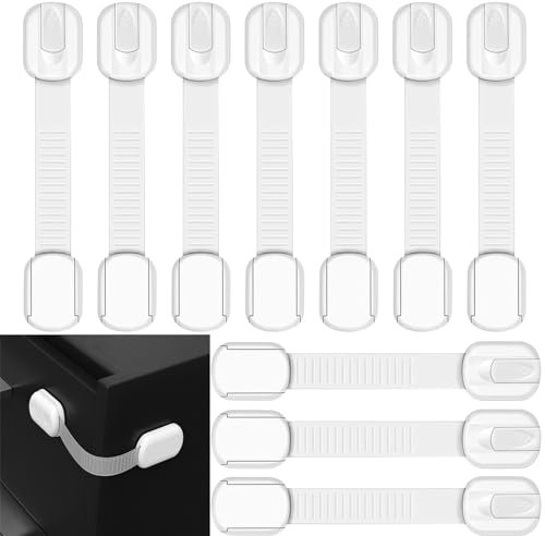 10 Stück Kindersicherung Schrank,Selbstklebende Baby Schubladensicherung,Verstellbare TüRsicherung,Kein Werkzeug Erforderlich und Kein Bohren für Die Installation Erforderlich