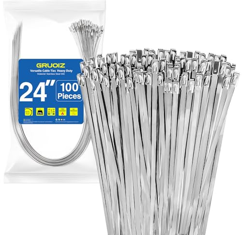 Fascette fermacavi in metallo, resistenti, autobloccanti, con resistenza alla trazione di 122,5 kg, 61 cm, in acciaio inox 304, per aziende agricole, tubi, tetti, officina, uso esterno e recinzione