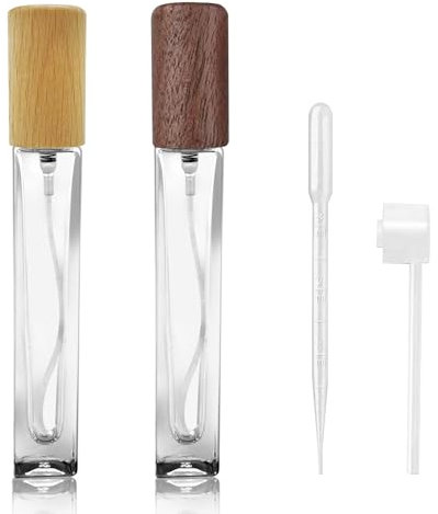 AffeGifts Travel Perfume Atomizer Refillable 10ml, 2PCS Empty Refillable Perfume Bottle Small Glass with Funnel Dropper and Long Nozzle for Purse, Handabag, Pocket and Luggage