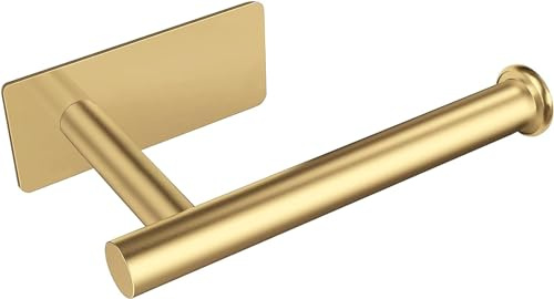 YUET Portarrollos de Papel Higiénico Oro para Montaje en Pared, Autoadhesivo Acero Inoxidable Sus 304, Soporte de Papel Higiénico sin Taladrar para Baño (Latón Cepillado)