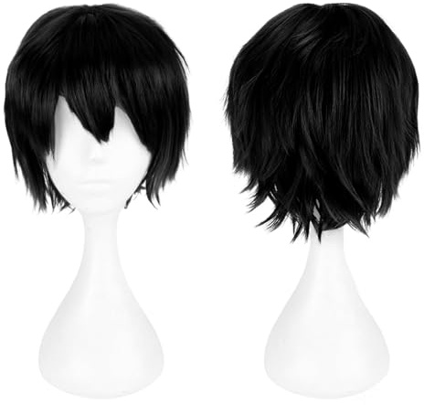 AIBAOBAO Schwarze Perücke, Kurz für Damen und Herren - Synthetische Black Wig für Anime Cosplay, Halloween, Karneval, Kostüm, Fasching, Party Themen