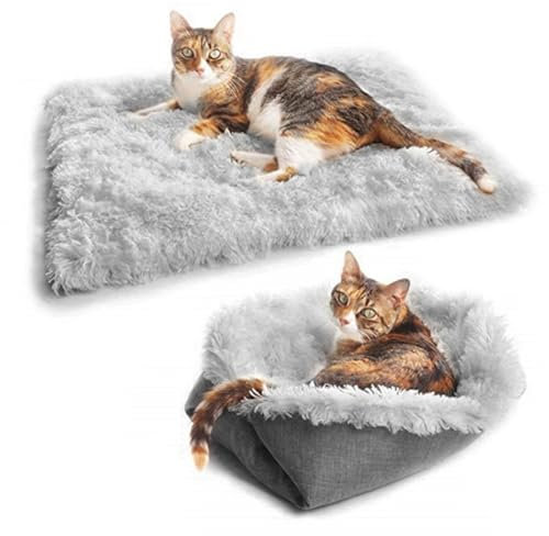 Xiuyer Katzendecke Selbstwärmend, Selbstheizende Katzendecke, 2 in 1 Katzenbett Haustierbett Katzensofa, Grau, 61x51cm