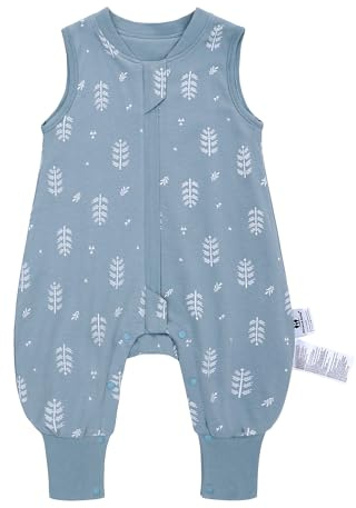 Babysovsäck med fötter 1,0 ToG perfekt för vår och höst, babysovsäck 100 % bomull, året runt-komfort för ditt barn (blad, S/60–75 cm)