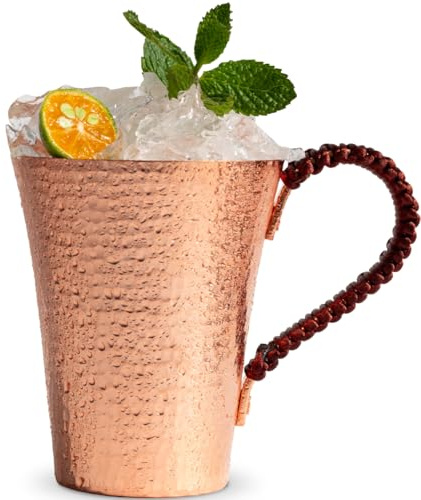 Amitofo Copper Ice Tea Cup with Handle - 100% Pure Real Copper Hand Hammered, Heavy Gauge for Ice Tea, Beer,Coffee, Cocktails (Small 15 OZ / 410 ML)