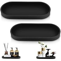Lot de 2 plateaux décoratifs en silicone noir pour lavabo, baignoire, évier de cuisine et toilettes, rectangulaires et ovales, pour cosmétiques, bijoux et bougies