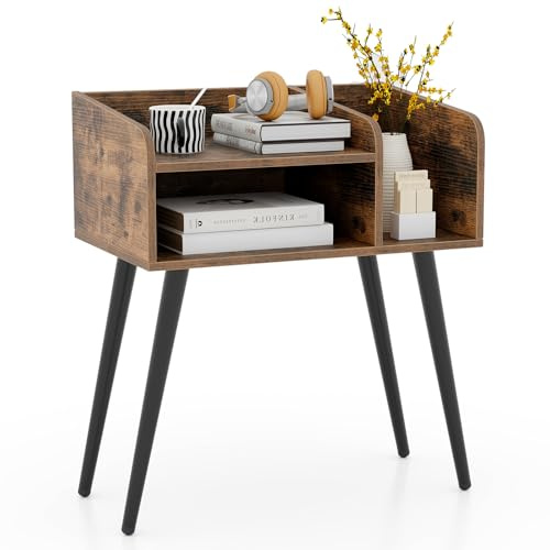 COSTWAY 1/2 Mesitas de Noche 2 Niveles con Estantes Abiertos, Mesillas de Noche con Patas Metálicas, Mesa Auxiliar Dormitorio Salon Sofa, 50 x 32 x 58 cm (café,1)