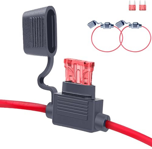 2-Pack Inline Fuse Holder, 16 AWG 10A In-Line Standard Blade Fuse Holder with Caps Automotive Replacement Fuses, Waterproof Mini Line Fuses Copper Wire Cables for Car Truck Motorcycle Boat