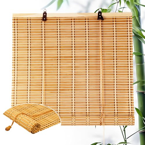 Persiana Enrollable con Accesorios De Bambú Natural Estor Enrollable Opaca ortinas Blackout Protección UV, Persiana Enrollable Parasol para Ventanas y estores De Cocina/Oficina