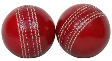 VikingOaksLLC Professional Cricket Leather Balls, Red, Hand-Stitched, Senior Official Size, Set of 2 Balls