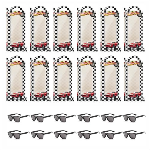 WishToday 24 Pcs Racing Party Favors 12 Checkered Sunglasses and 12 Racing Gift Boxes for Kids Birthday Parties, Student Events, and Car Themed Celebrations