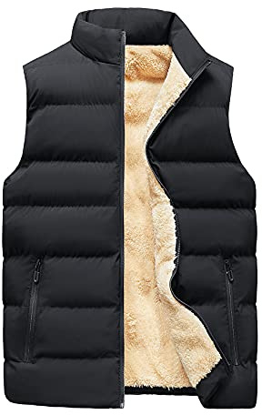 Fleece-gefütterte Puffer-Weste dick gepolsterte Weste, warme gesteppte ärmellose Jacke mit Reißverschlusstaschen und Stehkragen, Thermo-Winterweste für morgendliche Pendelfahrten, Arbeitsplatz oder