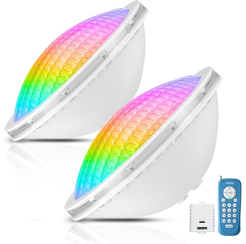 OSREE Foco Piscina LED PAR56 Sumergible, 20W Bombilla Piscina RGB Regulable Cambio Color 800lm, Lámpara de Piscina con Remoto, Temporizador 2/4/6H, IP68 Impermeable, 12V AC, Pack de 2