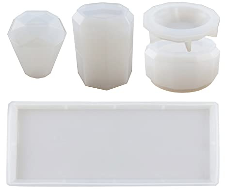 Lot de 4 moules en résine pour salle de bain - Accessoires de salle de bain - Support de brosse à dents - Diffuseur de tasse - Plateau de bouteille - Kit de pots pour comptoir de coiffeuse - En