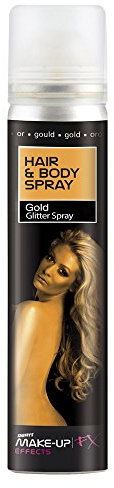 SMIFFYS Spray per il corpo e per i capelli, oro glitterato Glitter, barattolo UV, 75ml Halloween