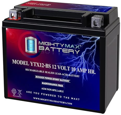 Mighty Max Battery YTX12-BS -12 Volt 10 AH, 180 CCA, Rechargeable Maintenance Free SLA AGM Motorcycle Battery