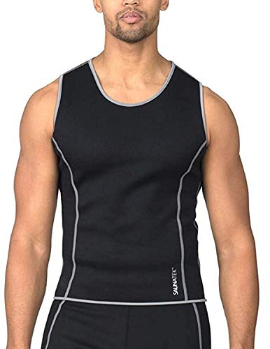SaunaTek Men's Sauna Sweat Suit Tank Top for Exercise and Heat Training, Neoprene, Medium Black/Orange