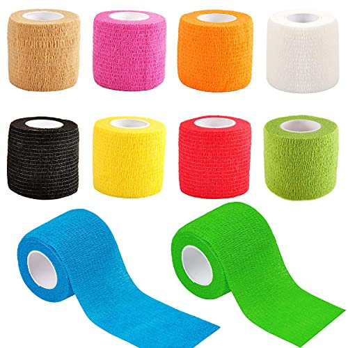 Annhao Fasciature Benda Elastica Coesiva (10 Rotoli), Bendaggio Autoadesivo Morbido E Confortevole Nastro Bendaggio Sportivo Non Tessuto per Mani, Piedi, Ginocchia, Braccia 10 Colori 5cm x 4.5m