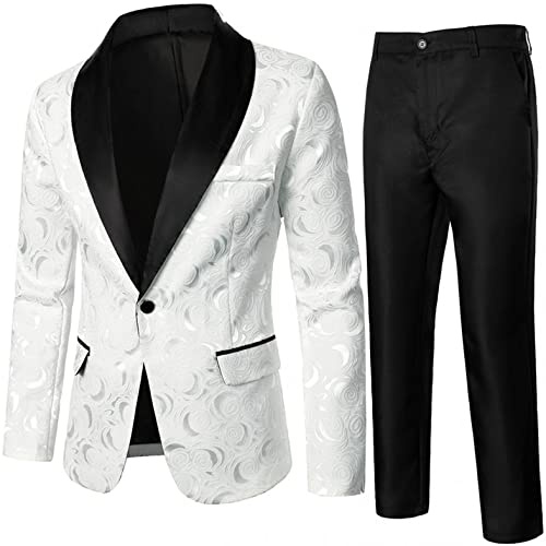 Sheey Traje Hombre 2 Piezas Trajes para Hombre Elegantes Trajes de Hombre para Boda Traje para Hombre Moderno Tallas Grandes Vestir Traje Hombre Completo Traje Fiesta Original Formal D, Blanco, L