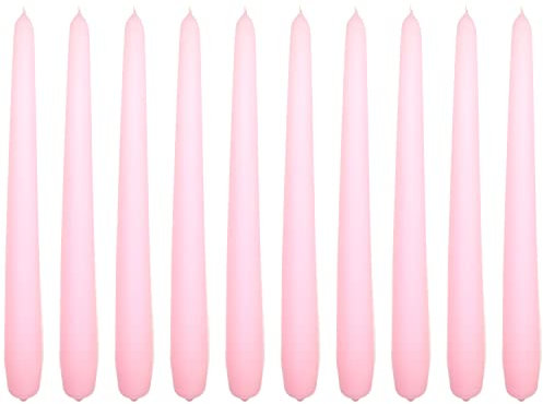 Tapered Dinner Candles, Pack of 10, Unscented, Long Burning Time, 24 cm / 9.45 (Rosy, Matt)