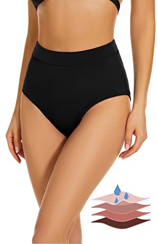 Leovqn Period Swimwear Bikini Menstrual Leakproof Swim Bottoms UPF 50+ Waterproof Brief Light Flow for Women Girls Teens Midnight Black