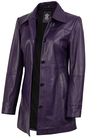 fjackets Giacca in vera pelle da donna - Cappotti da auto in pelle di agnello per donna - Trench da donna alla moda, Cappotto in pelle Kandis Donna - Viola, Medium