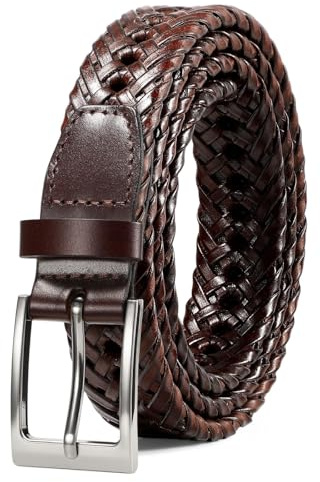 SUOSDEY Läderbälten för män flätat bälte vävt läderbälte för vardagliga jeansbyxor med stiftspänne, 7. brun/silverspänne, 95-102.5 cm